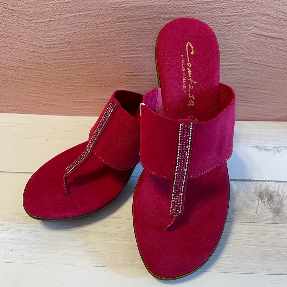 Contesa Italian dark pink sandals never worn with pink rhinestone embellishment